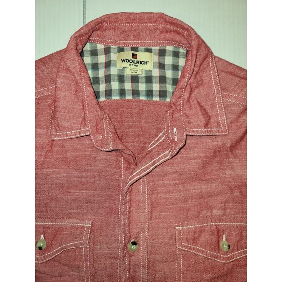 Woolrich‎ Shirt Mens Medium Short Sleeve Lightweight Button Front Casual Red - Picture 2 of 6
